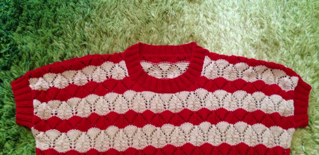 「 着心地いい手編み服」“Ｌ”ボーダープルオーバーが完成しました(*☻-☻*)