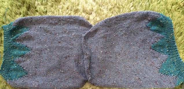 ダイヤシャンティのプルオーバーの袖が編めました。