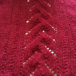 「タートルネックのラグランプルオーバー」のパーツを編み終えました。